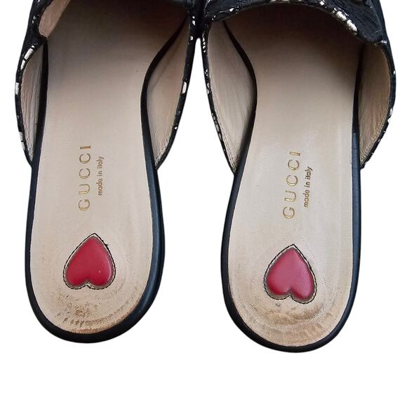 Gucci Princetown Horsebit Mule Flat Size 38 US 8 Black Lace Beige Gold Slip On - Picture 9 of 9